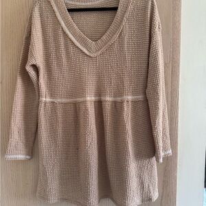 Beige Waffle Knit Tunic Top